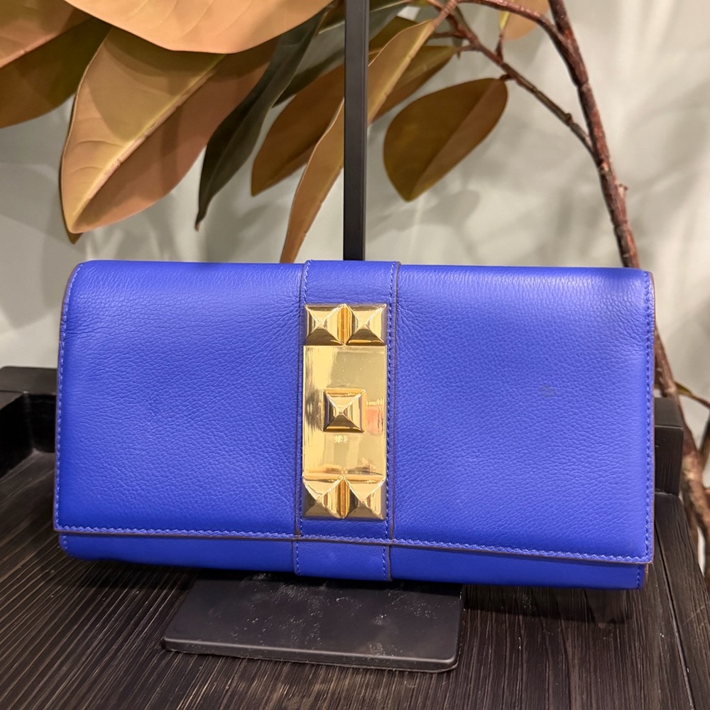 Blue Clutch with Gold Studs